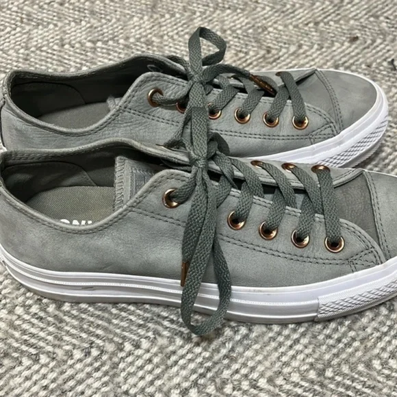 Converse‎ CTAS Clean Lift OX Dark Stucco sage & gold Leather women size 8 - Picture 2 of 10